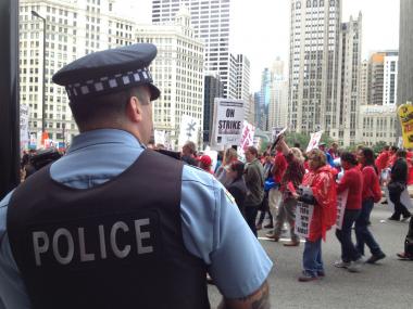  A police officer watches a protest in this file photo
 