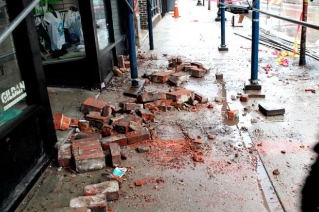  Around 8 a.m. Sunday, brick from a building above a T-Shirt shop fell onto the sidewalk in front of 1418 N. Milwaukee Avenue.&nbsp; A CleanSlate worker witnessed the fall, police said.&nbsp; No injuries were reported. 

