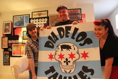  Keith Carlson, Sam Wahl and Jeni Wahl show off their logo for Dia De Los Tamales (Day of the Tamales). The trio recently reached their Kickstarter goal of $30,000 and will open a shop on 18th Street this spring. 
