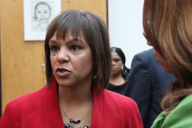  U.S. House candidate Robin Kelly speaks to supporters at a press conference Sunday. 
