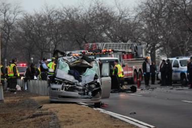  Wreckage remains on southbound Lake Shore Drive several hours after the fatal collision. (March 15, 2013) 
