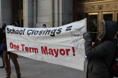  Parents 4 Teachers protesters say Mayor Rahm Emanuel is to be blamed for school closings. 
