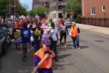  Protesters demonstrating against the CPS school closings marched from Manierre Elementary School in Old Town to Daley Plaza. 
