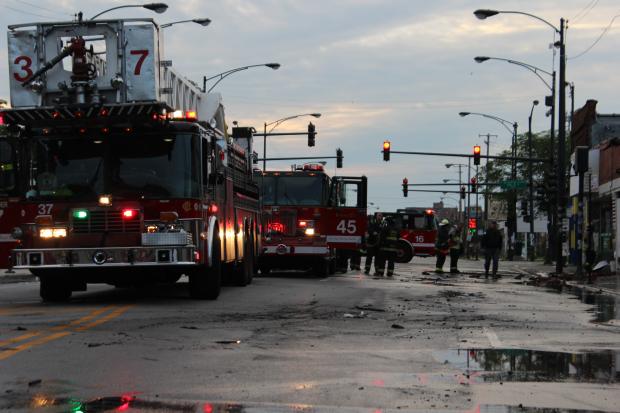  Firefighters put out a large fire in the 300 block of East Pershing Road early Tuesday. One person was taken to the hospital, according to the Chicago Fire Department. 
