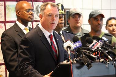  Chicago Police Supt. Garry McCarthy speaks at a news conference Monday at the Ogden District police station. 
