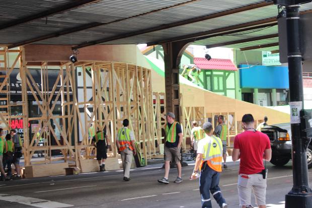  Crew building a set for the film, "Jupiter Ascending." 
