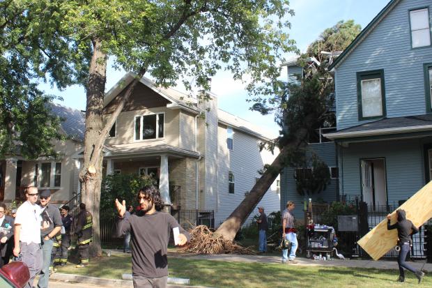   One neighbor ditched work to see her favorite "Chicago Fire" stars work on a phony tree-falling accident.  
