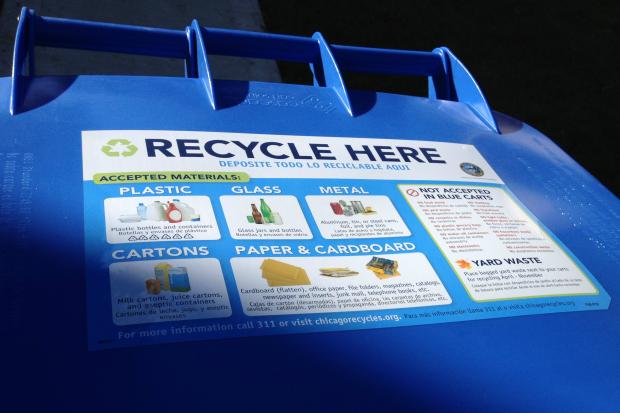  Blue recycling bins in Edison Park.
 