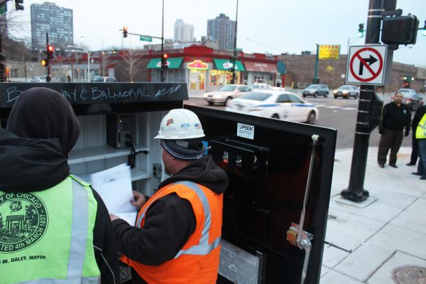  City crews flipped on the switch Nov. 20 at the new stop light at Balmoral Avenue and North Broadway. 
