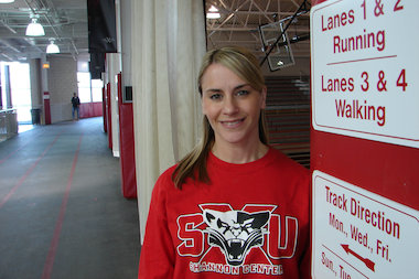  Jennifer Quinlan is the facilities manager of the Shannon Center at Saint Xavier University in Mount Greenwood. She is coordinating an indoor duathlon on Feb. 21. Participants run on the indoor track, sprint on a stationary bike and finish with another dash around the track. 