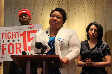  Action Now Executive Director Katelyn Johnson stands by her call for a $15-an-hour minimum wage. 