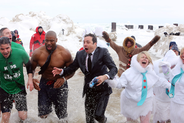  The mayor challenged the comedian to take a dip in the lake for charity Sunday. 
