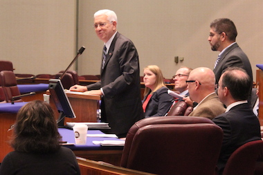  Ald. Ray Suarez argues in favor the the redevelopment of the old Marshall Field's warehouse on the Northwest Side. 