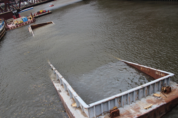  A barge sunk in the Chicago River on Friday, Oct. 17, 2014. 