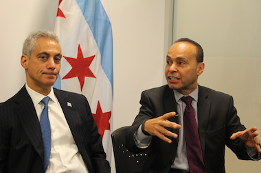  Mayor Rahm Emanuel and U.S. Rep. Luis Gutierrez discuss immigration reform Friday. 