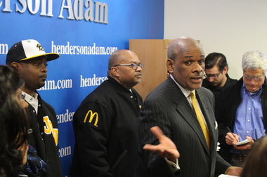  Attorney Victor Henderson (r.) is representing Jackie Robinson West manager Darold Butler (l.), league official Bill Haley and the interests of the Jackie Robinson West All-Stars. 