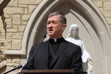 Archbishop Blase Cupich announced the death of Cardinal Francis George outside Holy Name Cathedral Friday.
