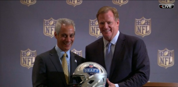  Mayor Rahm Emanuel and NFL Commissioner Roger Goodell announcing Tuesday that the NFL Draft will return to Chicago in 2016. 