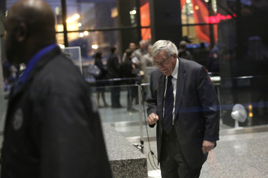  Former Republican Speaker of the House Dennis Hastert, right, arrives for his plea deal at the Dirksen Federal Courthouse on Wednesday in Chicago. Hastert pleaded guilty in a hush-money case that involves him paying millions of dollars to cover up claims of sexual misconduct, where he violated banking laws and lied to FBI investigators. 