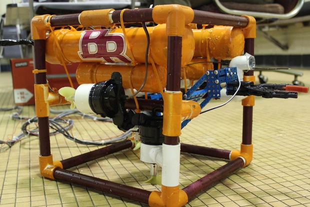  The Edmund MK 2.5 is the second underwater robot constructed by students at Brother Rice High School in Mount Greenwood. The device is designed to pick up and move objects as well as test the temperature of things within the pool. 