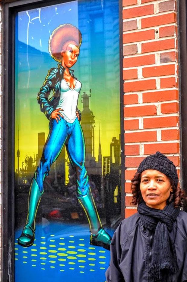  Yorli Huff's comic book creations are on display on a Chatham business on 79th St. and S. Evans. 