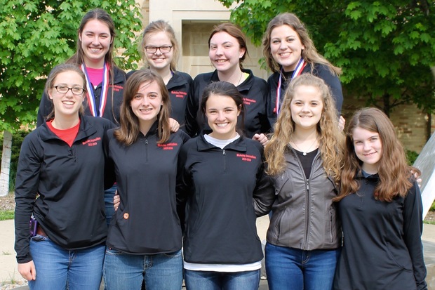  Mother McAuley Liberal Arts High School's yearbook and newspaper staff includes: (at top, from left to right) Natalie Delich, Bridget Ryan, Kyra Puetz, Kristyna Kresic, (bottom, from left to right) Annabella Barry, Gabrielle Marback-Pehler, Maeve Lorimer, Rachel Kapusciarz and Annabelle Hladik. 