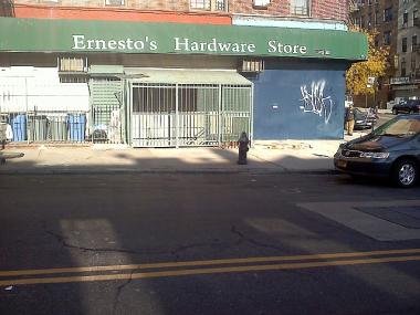 A mechanic was pinned between two cars on Amsterdam Avenue and 168th Street, near Ernesto's Hardware store on Nov. 12, 2011.