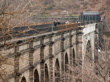  Safety equipment is being installed on the High Bridge, where a worker fell to his death in January. 
