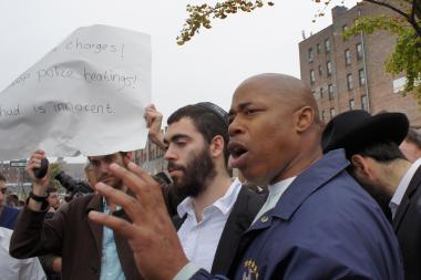  New York State Senator and Brooklyn Borough President hopeful Eric Adams at a community rally in Crown Heights in October 2012. 
