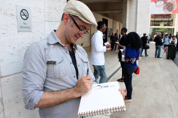  Tim Bush, an illustrator, uses his art to capture street style at New York Fashion Week. 
