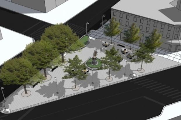  The Fowler Square redesign includes paths, green space and seating. 
