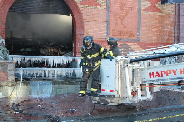  A Greenpoint lumberyard burned for five hours while firefighters fought the bitter cold and heavy winds to put it out. 
