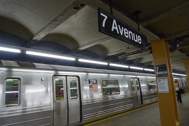  A G train at the Seventh Avenue stop in Park Slope. A 14-year-old girl was arrested Sept. 10 at the stop after she allegedly beat a 21-year-old woman who asked her not to curse. 