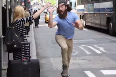  Crown Heights resident Meir Kalmanson, 24, made a video this summer in which he high-fived unsuspecting New Yorkers hailing cabs near Bryant Park. Two days after it was posted online, the video had tens of thousands of views. 