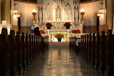  The interior of St. Agnes Church, rebuilt in 1913 after a fire destroyed the original wooden structure. 