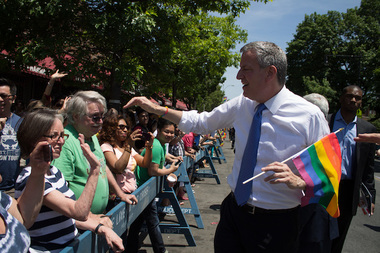  Mayor Bill de Blasio, marching in the 2014 Queens Pride Parade in Jackson Heights. 