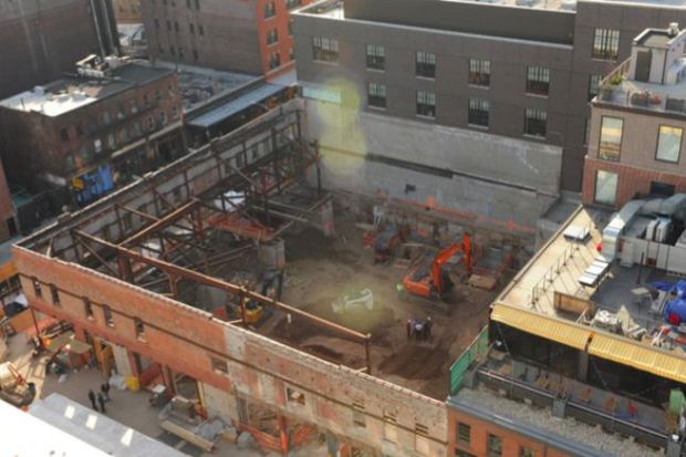  The construction site at 9-19 Ninth Avenue on April 6, 2015, the day 22-year-old construction worker Carlos Moncayo was crushed to death. 