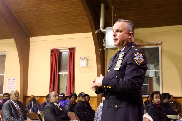  Inspector John Cappelmann, Commanding Officer of the 103rd Precinct, discusses crime statistics in the area at a community council meeting on Jan. 12, 2016. 