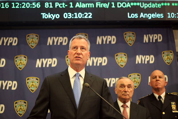  Mayor Bill de Blasio and NYPD Commissioner Bill Bratton announced the launch of the new public crime statistic map during a press conference at One Police Plaza on Tuesday, Feb. 23, 2016.  