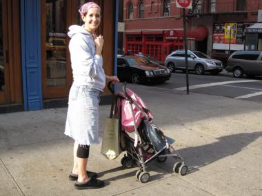 Upper West Side mother Beth Schwartz with her Maclaren stroller.