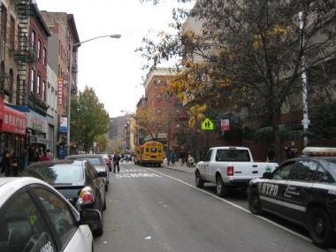 Looking east along Hester Street in Chinatown, the site of a double stabbing outside a school.