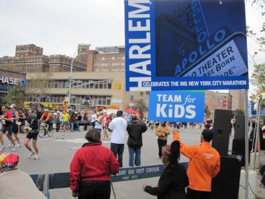 The intersection of 135th Street and Fifth Avenue, along the New York City Marathon's 