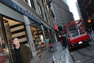 A view from outside the Sephora store at 150 Broadway after the parade dispersed. Two employees were excused from work because they could not walk to the store, although they were only a few blocks away.