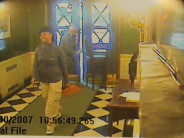 A freeze-frame image of Natavia Lowery entering Linda Stein's Fifth Avenue apartment building on Oct. 30, 2007, the day of the murder.
