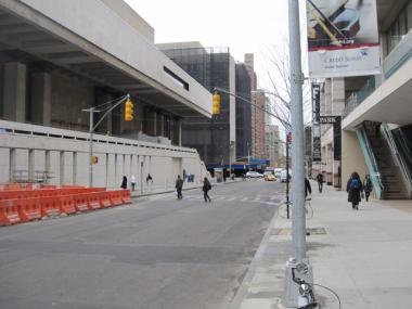 Looking along West 65th Street. The proposed footbridge will link the south and north campuses of the Lincoln Center. Feb. 8th 2010.