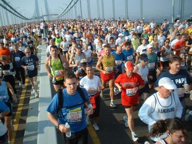 Runners near the start of the New York City Marathon.