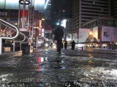 Early morning commuters braved icy sidewalks as they exited the 50th Street subway station Feb. 2.