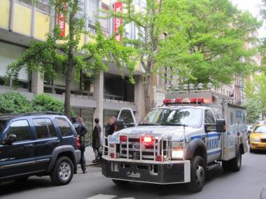 Police emergency workers in front of The New School.