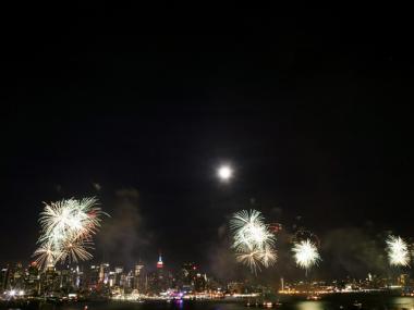 Fireworks explode over the New York City skyline on July 4, 2009.