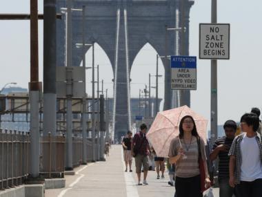 The heat made for a scorching walk across the Brooklyn Bridge, Tuesday.